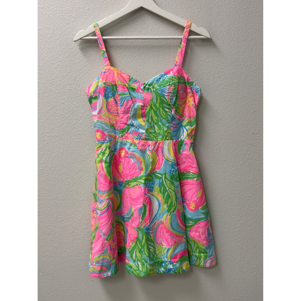 Lilly Pulitzer Fit & Flare Dress Womens 8 Pink Floral Cotton Smocked